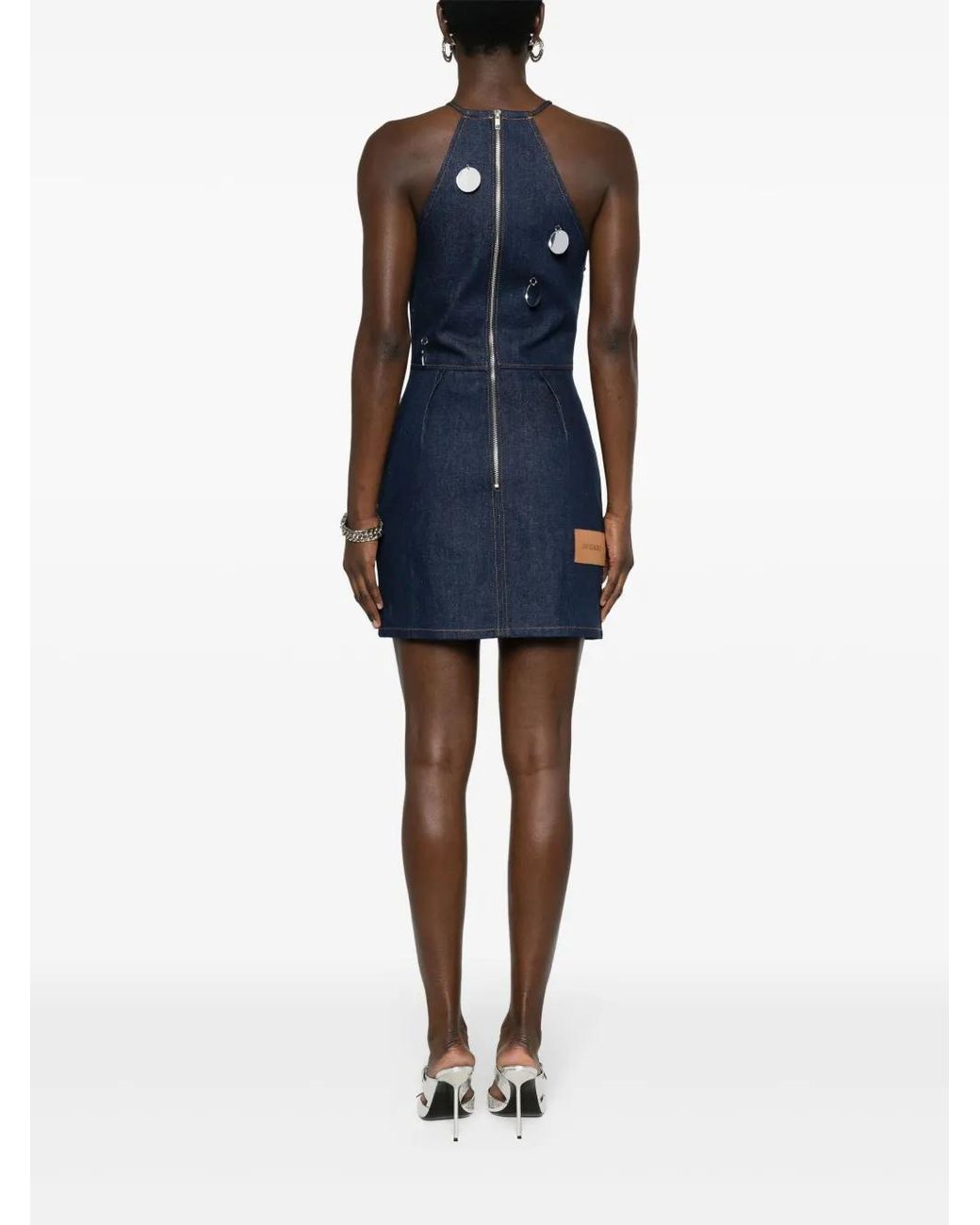David Koma Blue Mirror-Detail Denim Dress
