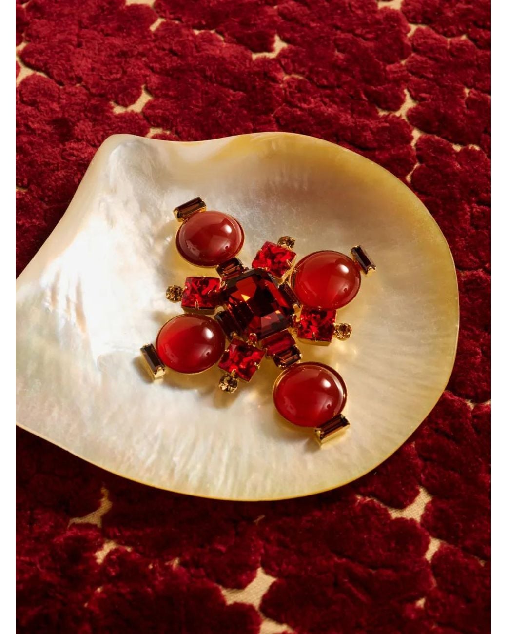 Jennifer Behr Red Rory Crystal-Embellished Carnelian Brooch