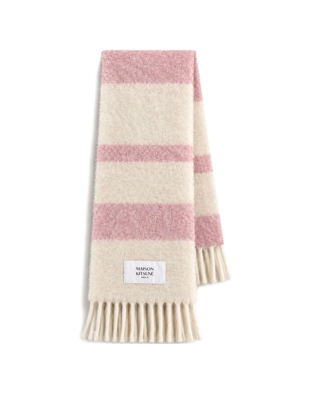 Maison Kitsuné Pink Striped Fringed Scarf