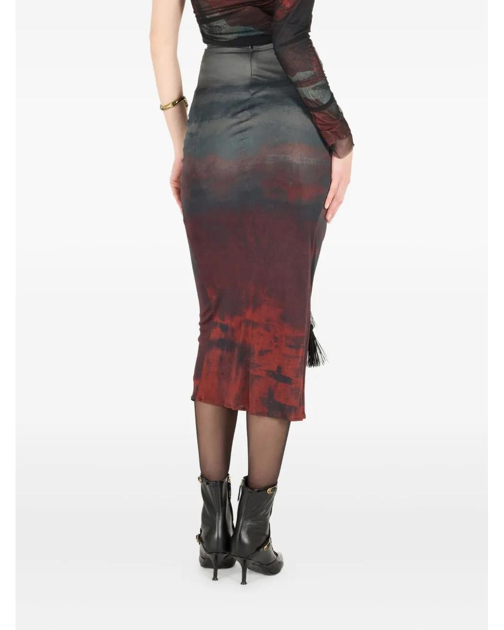 Roberto Cavalli Gray Tassel-Embellished Drawstring Skirt