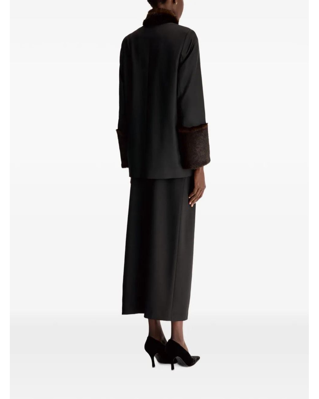 Loulou de Saison Black Goa Faux-Fur-Trim Virgin Wool Coat