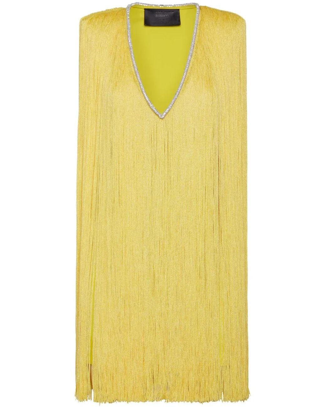 Philipp Plein Yellow Fringe Sleeveless Minidress
