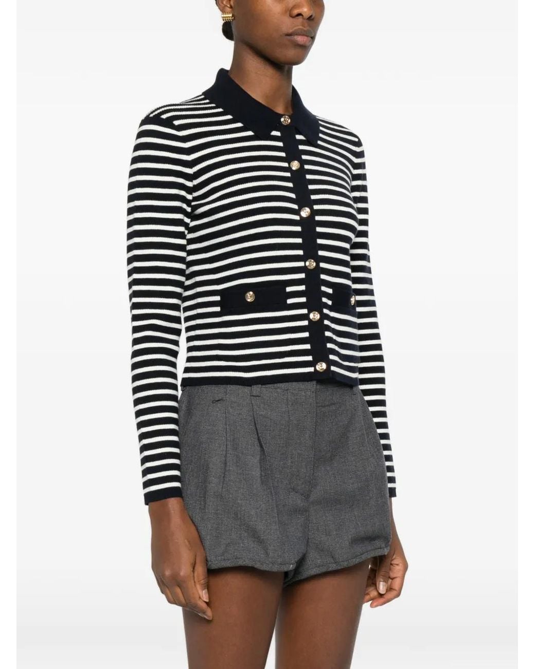 Maje Black Striped Polo Cardigan