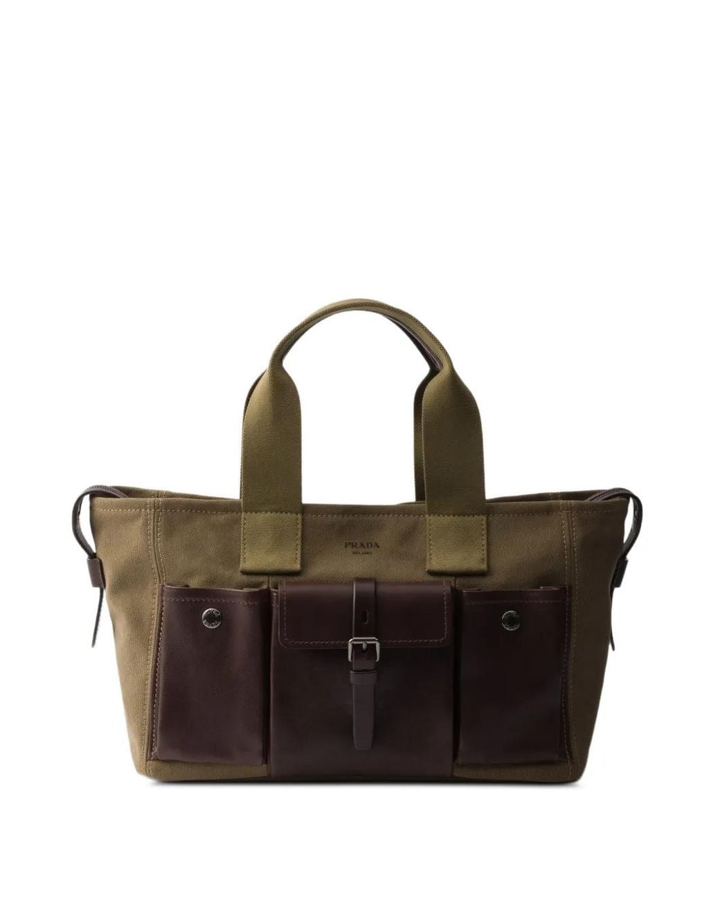 Prada Black Route Large Canvas And Leather Tote Bag