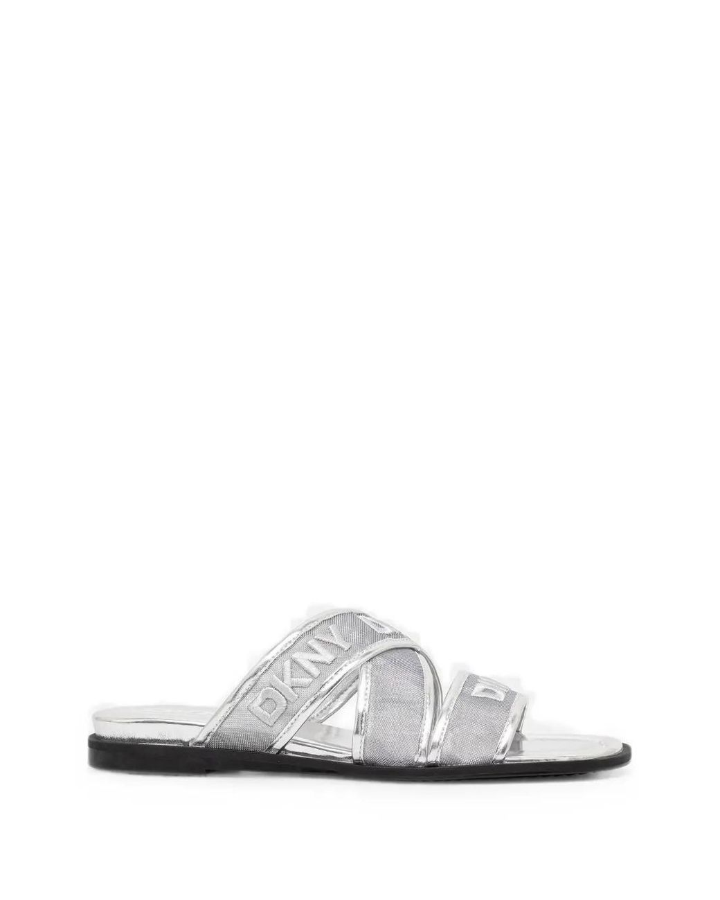 DKNY White Cerelia Logo-Embroidered Crossover-Strap Slides