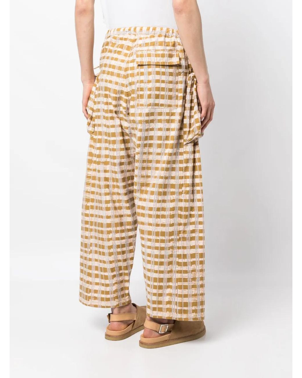 STORY mfg. Natural Check-Print Wide-Leg Trousers