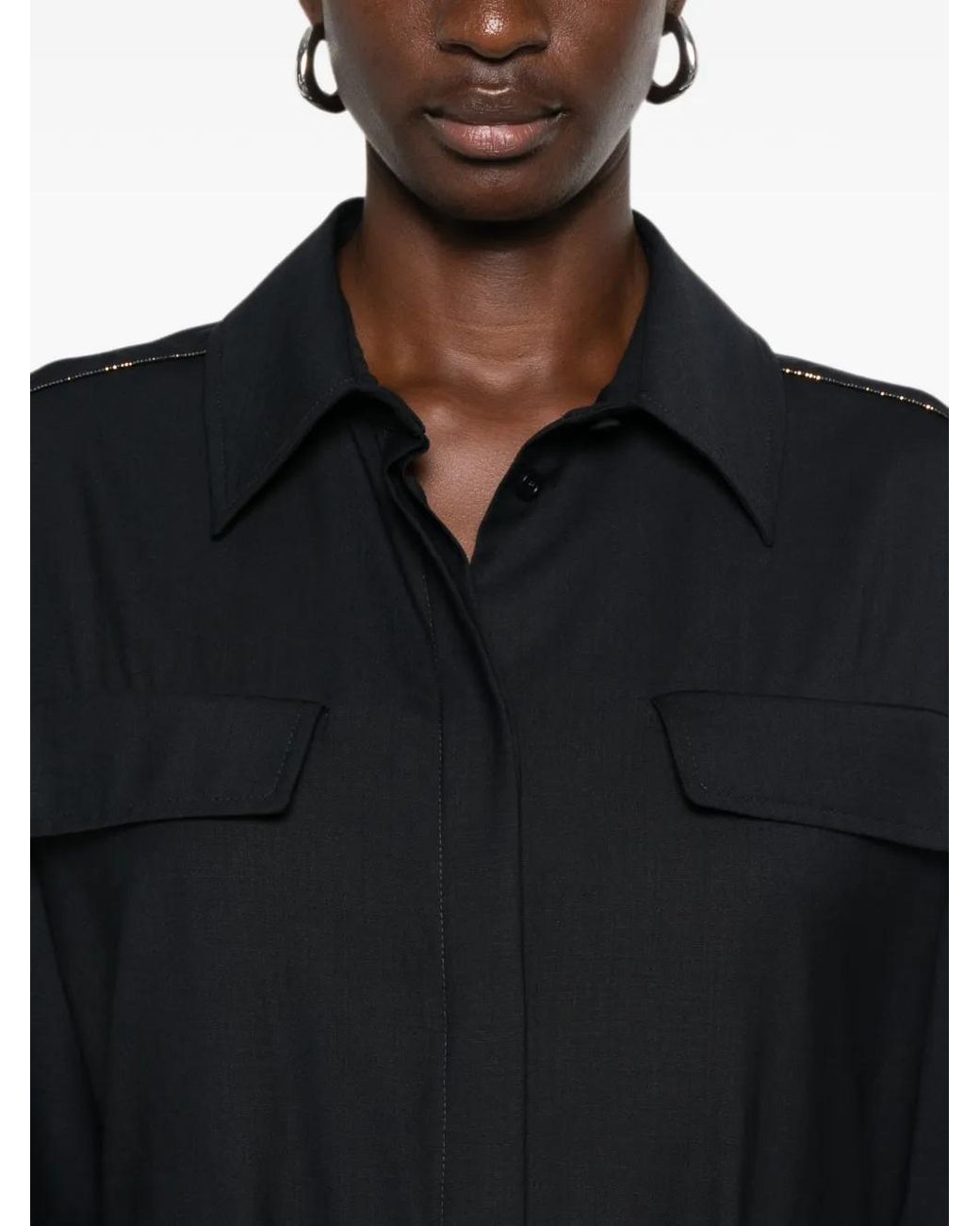 Fabiana Filippi Black Robe Mi-Longue À Taille Ceinturée Et Poches