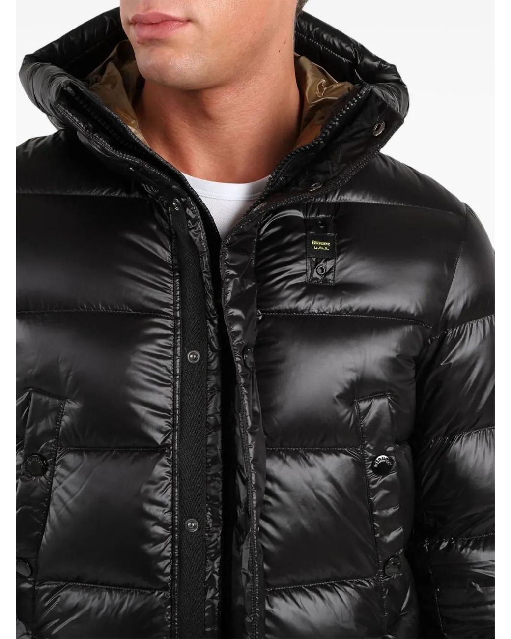 Blauer Black Hooded Padded Clipper Coat for men