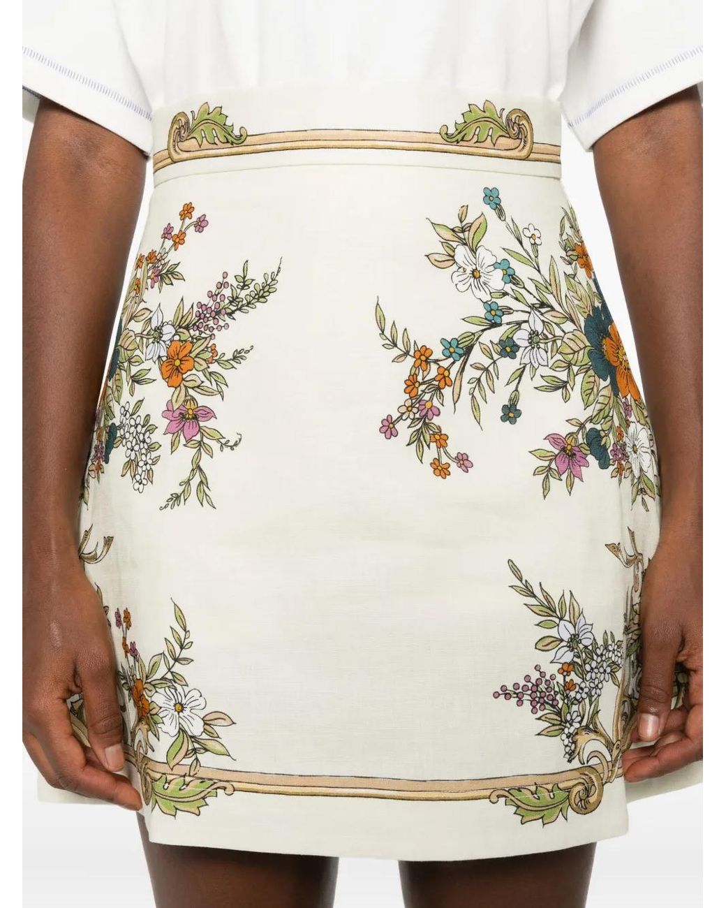 ALÉMAIS Natural Floral-Print Mini Skirt