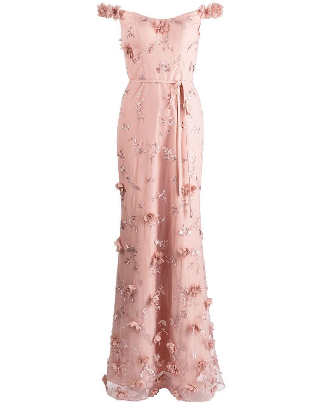 Marchesa Floral-embroidered Maxi Gown in Pink | Lyst