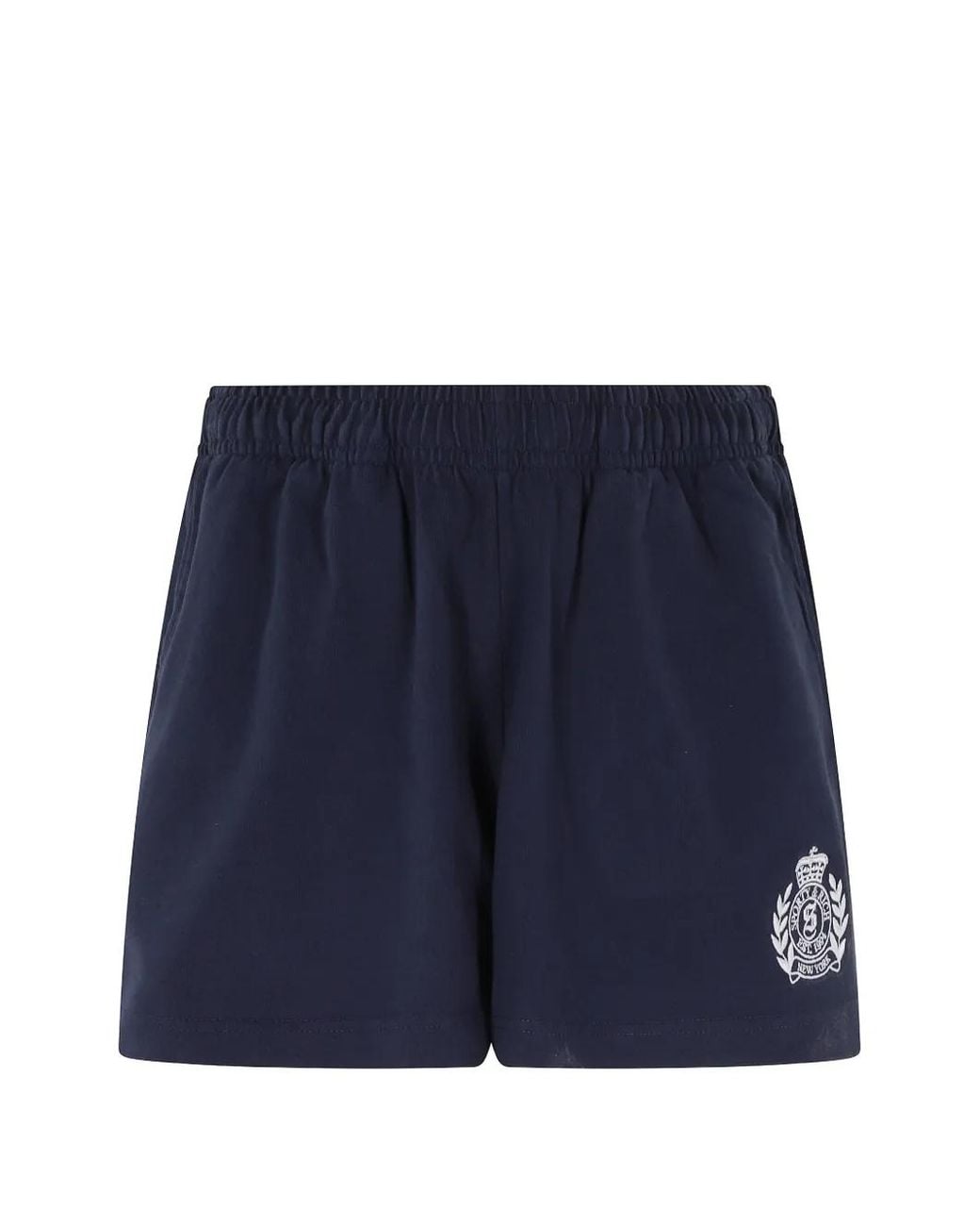 Sporty & Rich Blue Logo-Print Elasticated-Waist Shorts