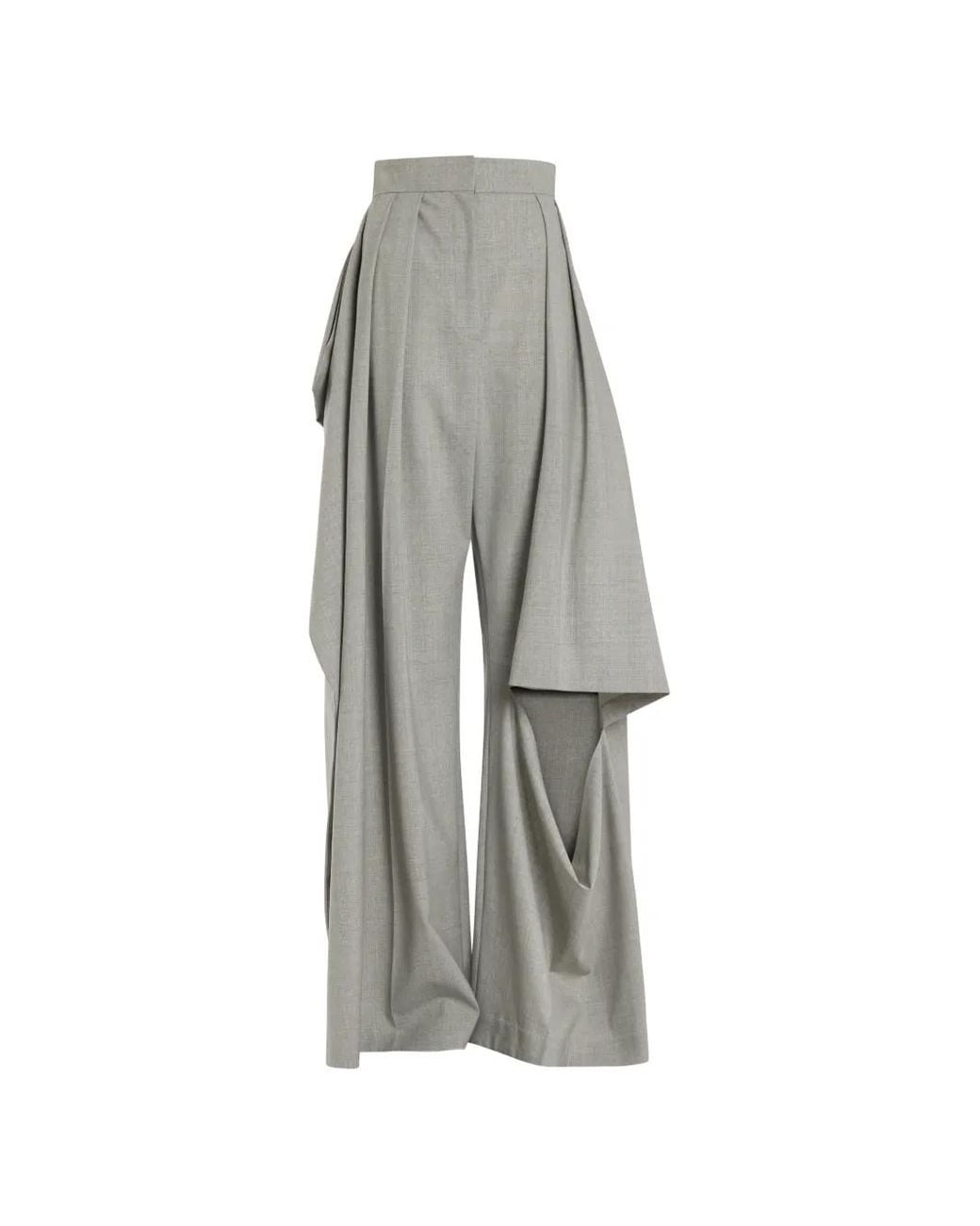 A.W.A.K.E. MODE Gray Draped Slit-Knee Trousers