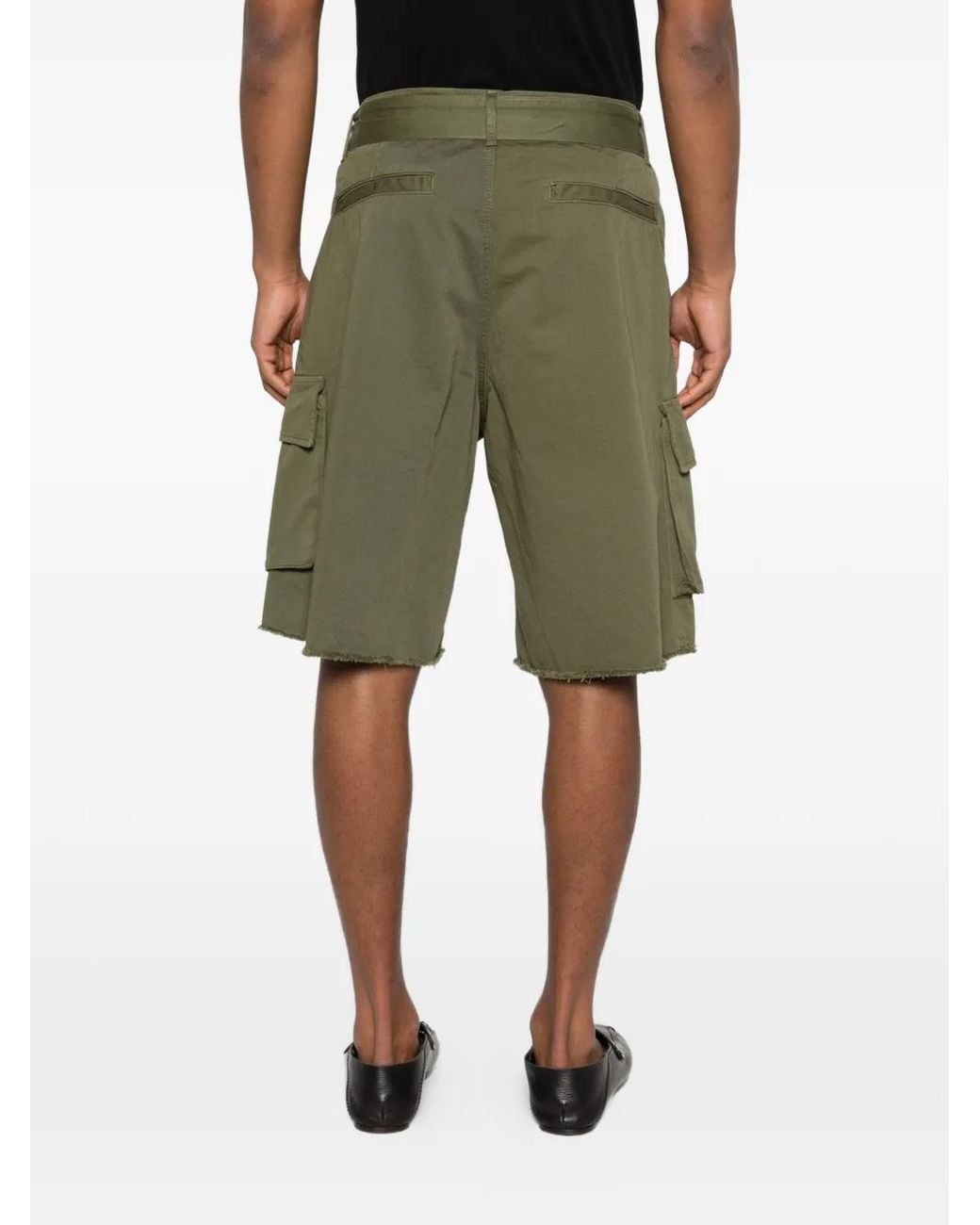 Laneus Green Belted Button Cargo Shorts for men