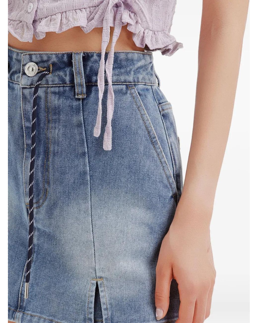 B+ AB Blue Drawstring-Waist Faded Shorts