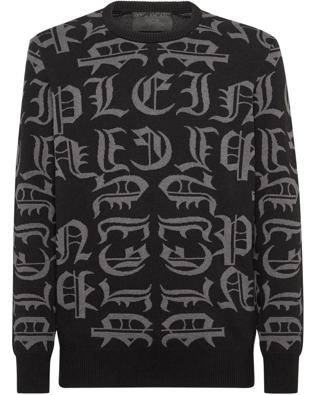Philipp Plein Black Logo-Intarsia Sweater for men