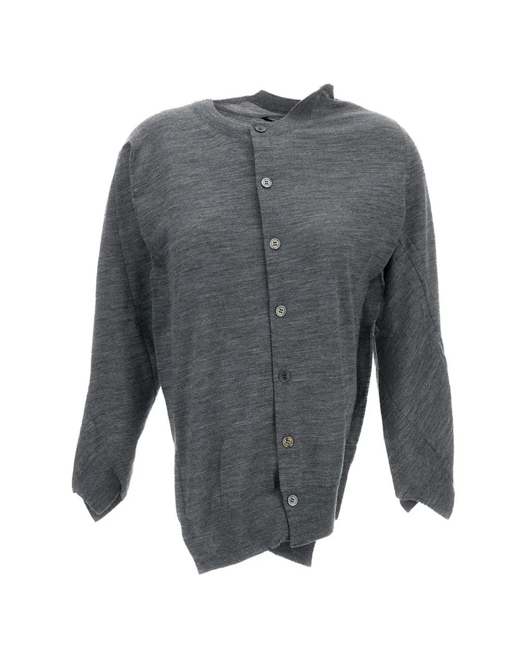 Junya Watanabe Gray Asymmetric Button-Up Cardigan