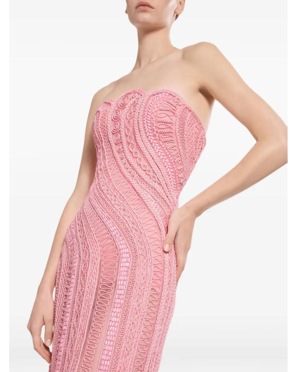 Elie Saab Pink Bead-Embroidered Strapless Maxi Dress
