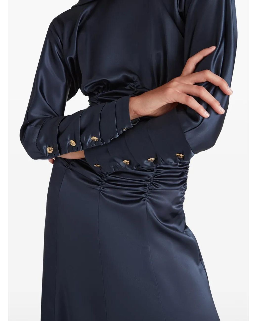 Violante Nessi Blue Backless Ruched Maxi Dress
