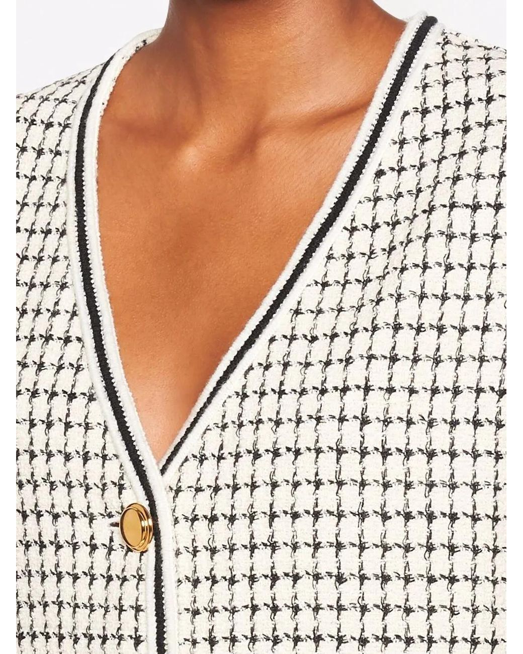 Miu Miu Gray Check Tweed Single-Breasted Cardigan