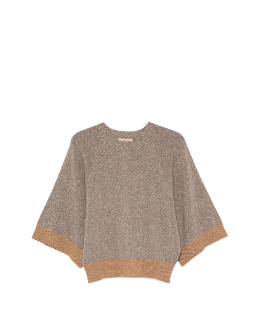 Twinset Gray Metallic Raglan-Sleeve Sweater