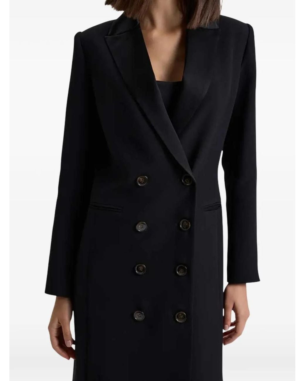Raquel Diniz Black Elena Double-Breasted Peaked-Lapels Coat
