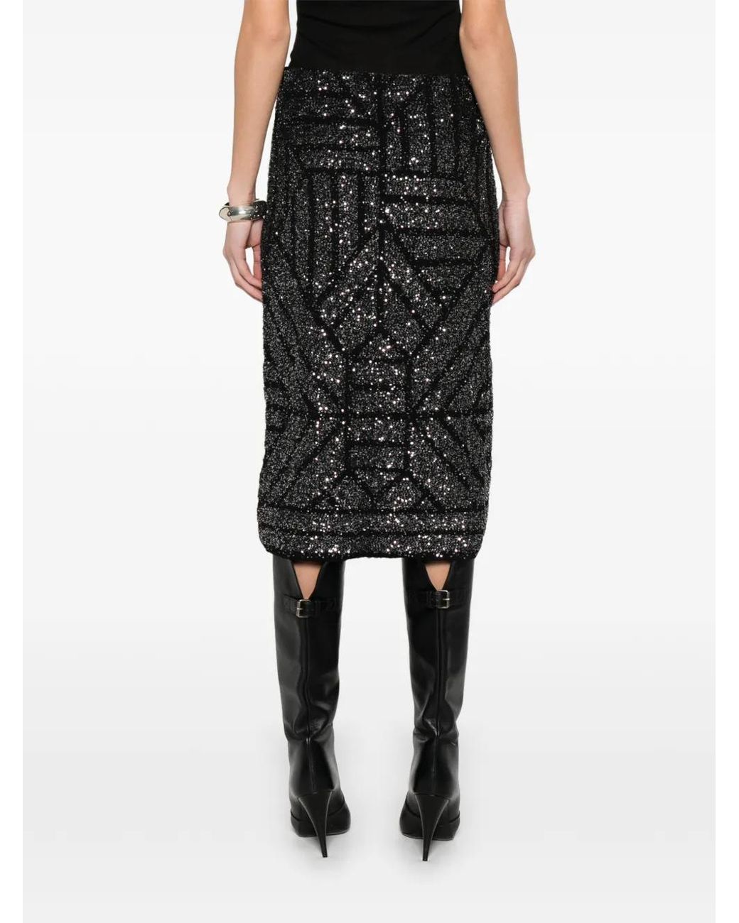 Circus Hotel Black Geometric Sequin Skirt