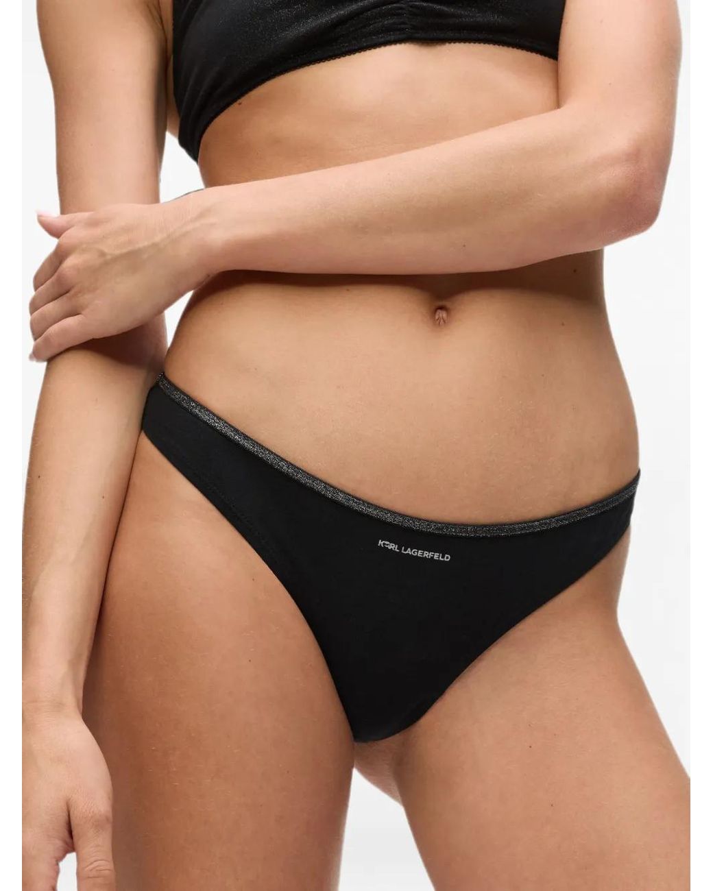 Karl Lagerfeld Black Lot De Trois Strings Ikon Scintillants