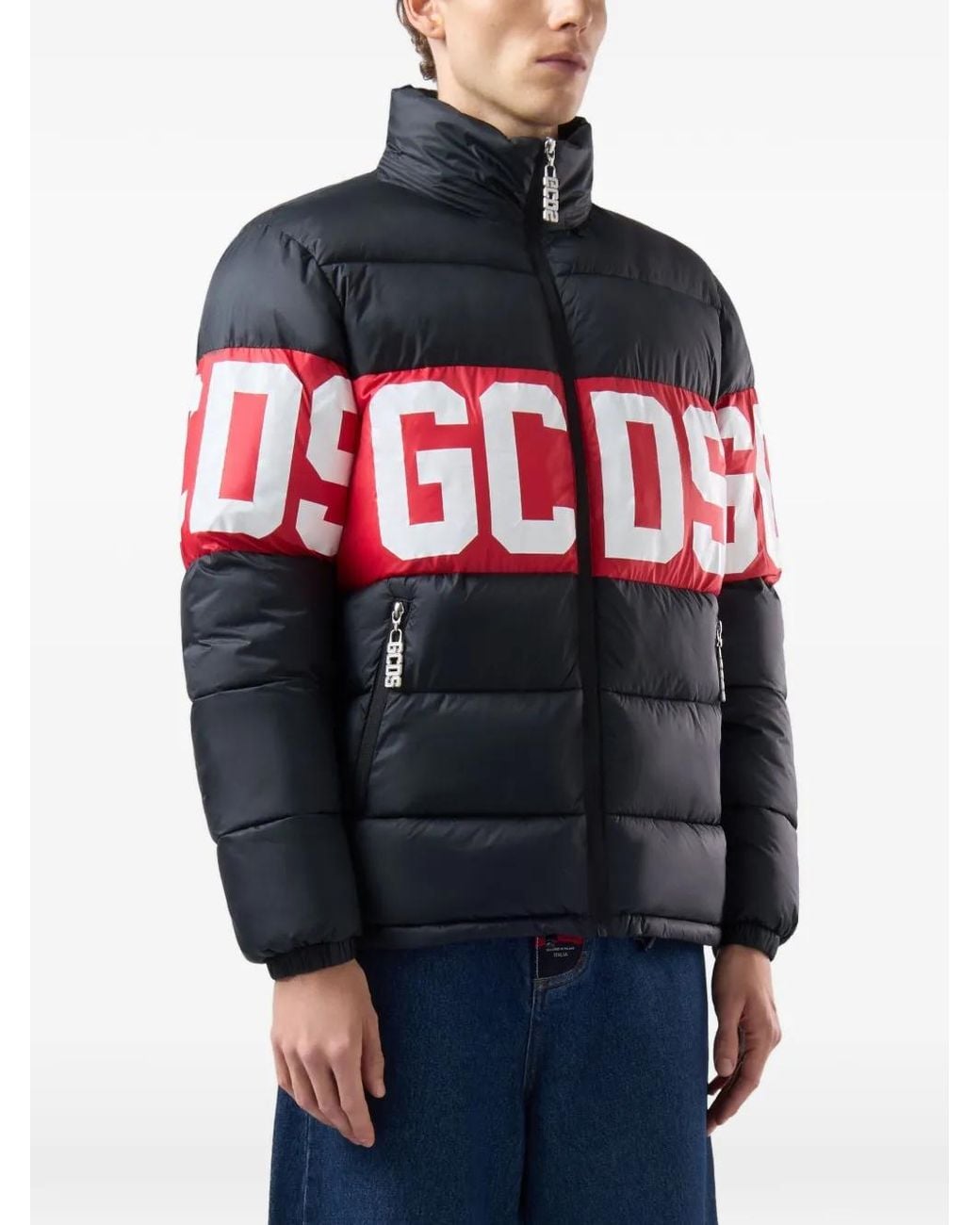 Gcds Black Logo-Band Quilted Down Jacket for men