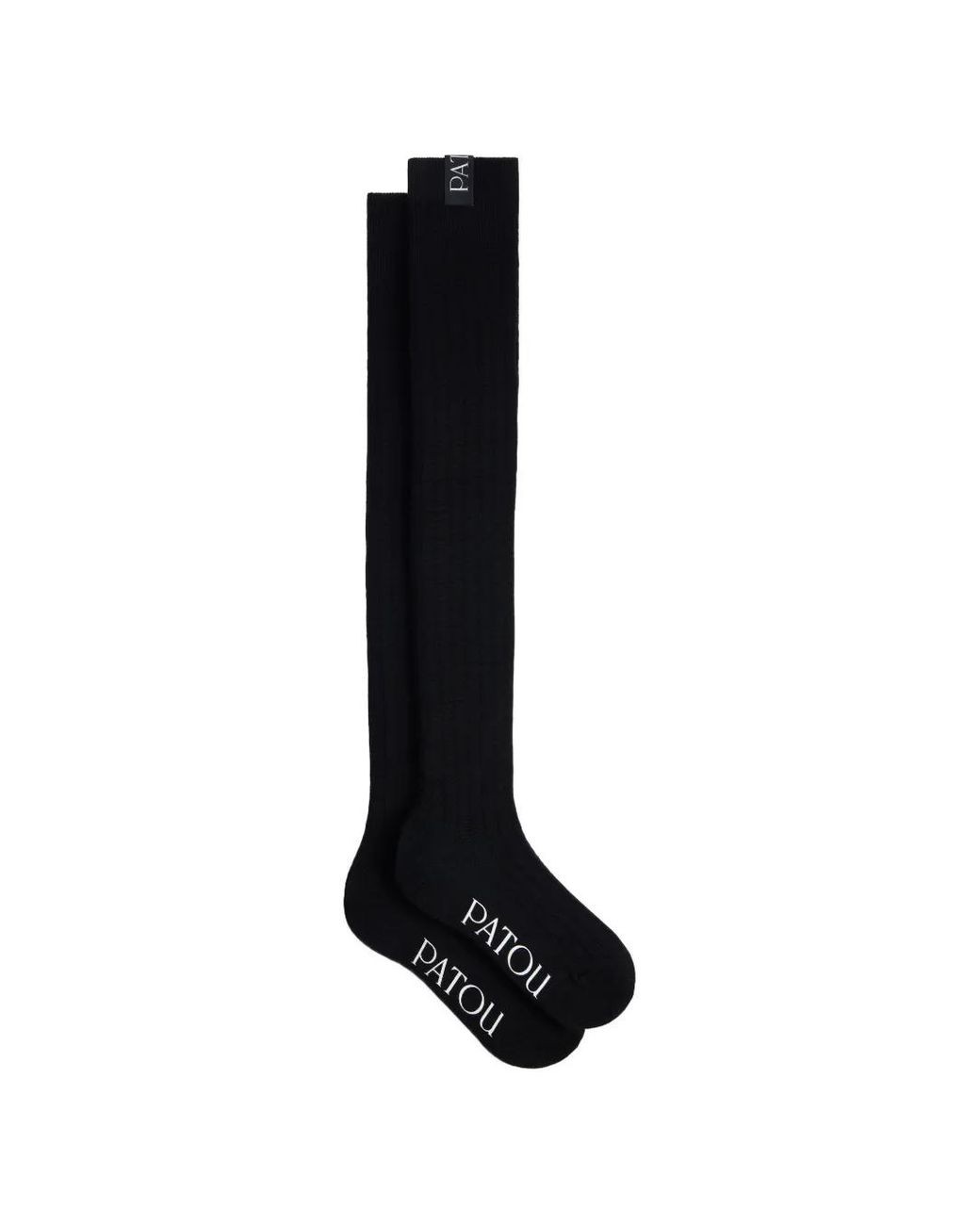 Patou Black Ribbed-Knit Over-The-Knee Socks