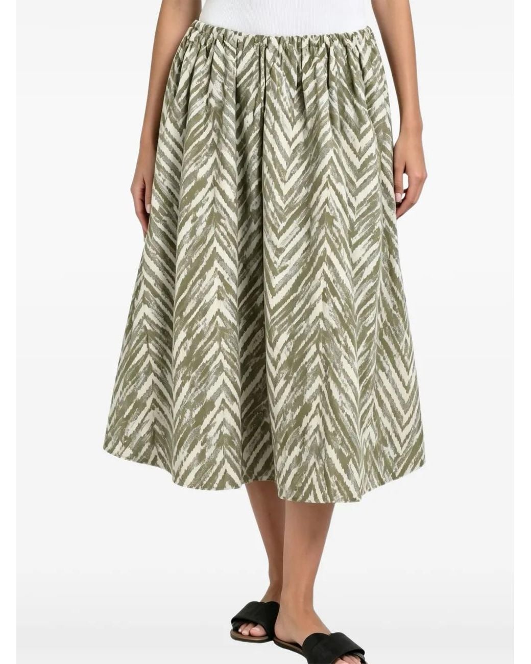 Brunello Cucinelli Green Jupe Mi-Longue Froncée À Chevrons Imprimés