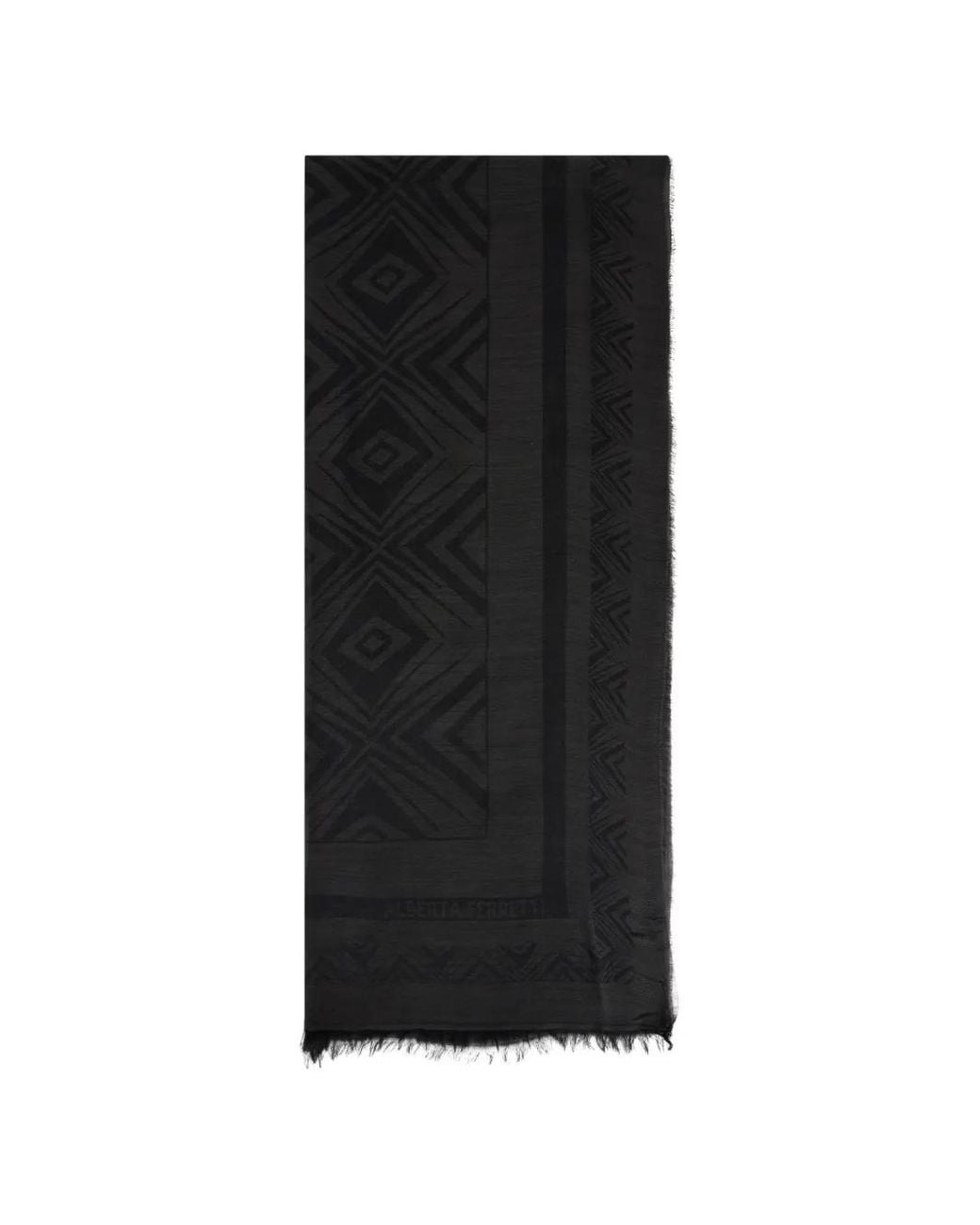 Alberta Ferretti Black Geometric-Print Frayed-Edge Scarf