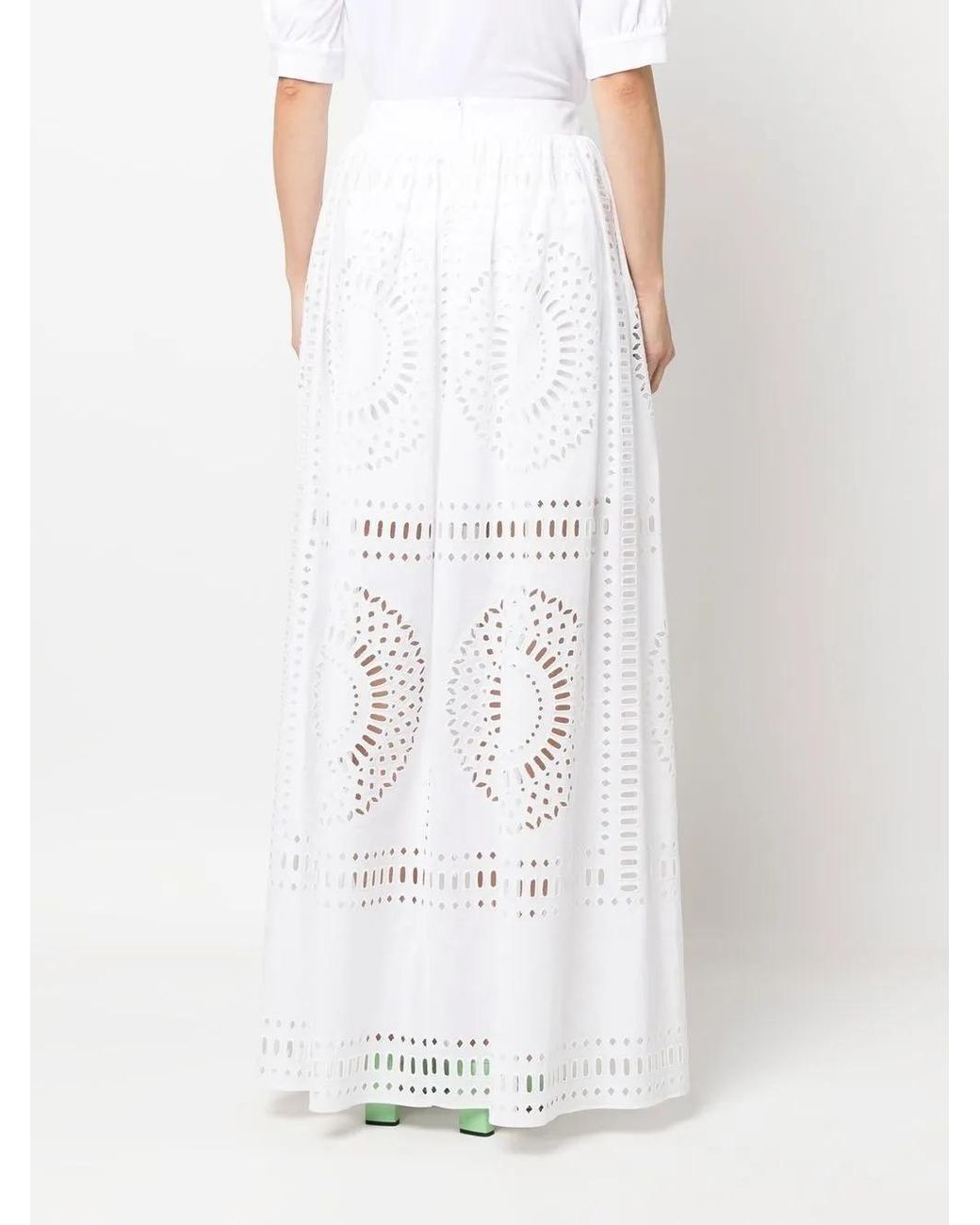 Alberta Ferretti White Broderie Anglaise Maxi Skirt