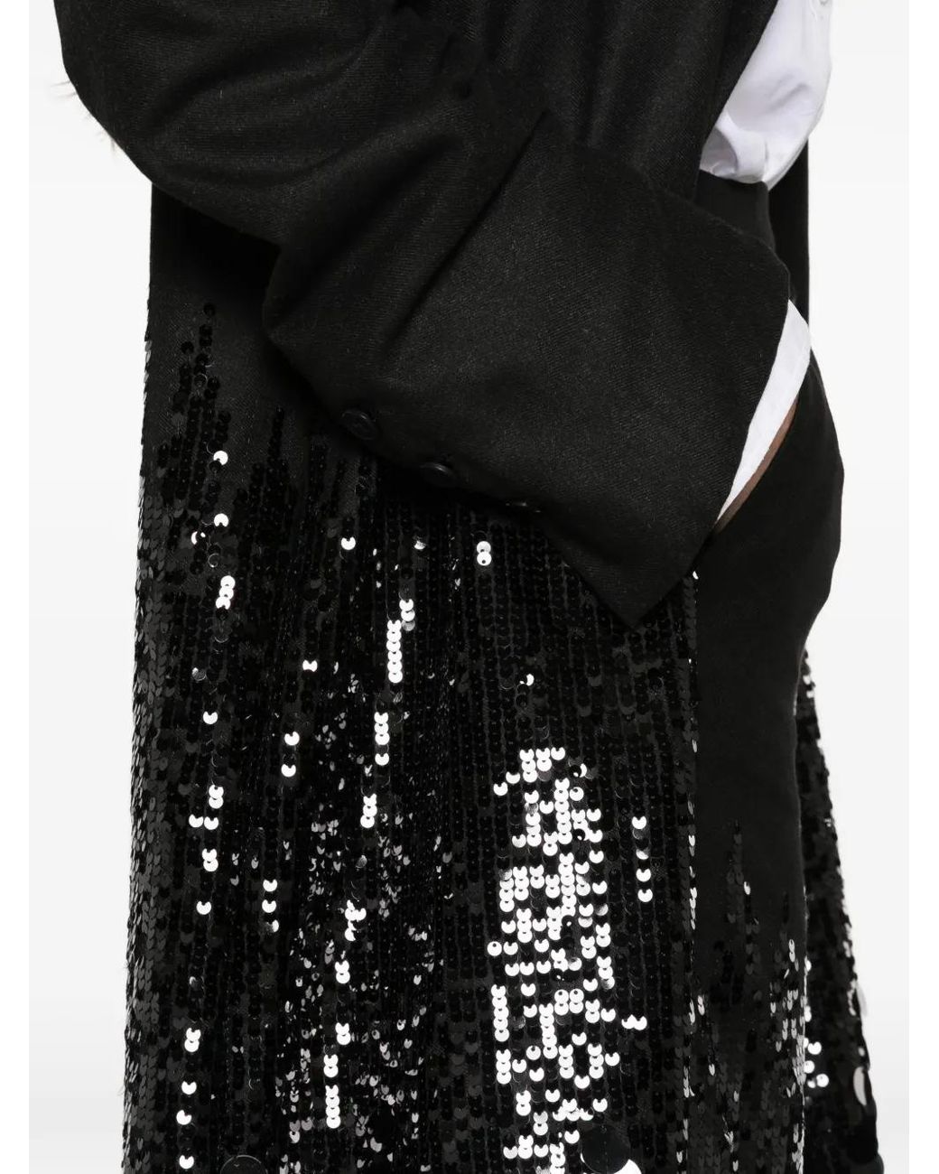 Collection Privée Black Sequin-Embellished Shawl-Collar Coat