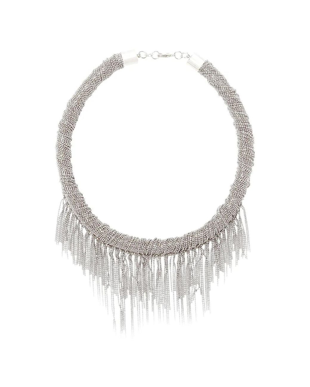 Fabiana Filippi White Filo Beaded Fringe-Detail Necklace