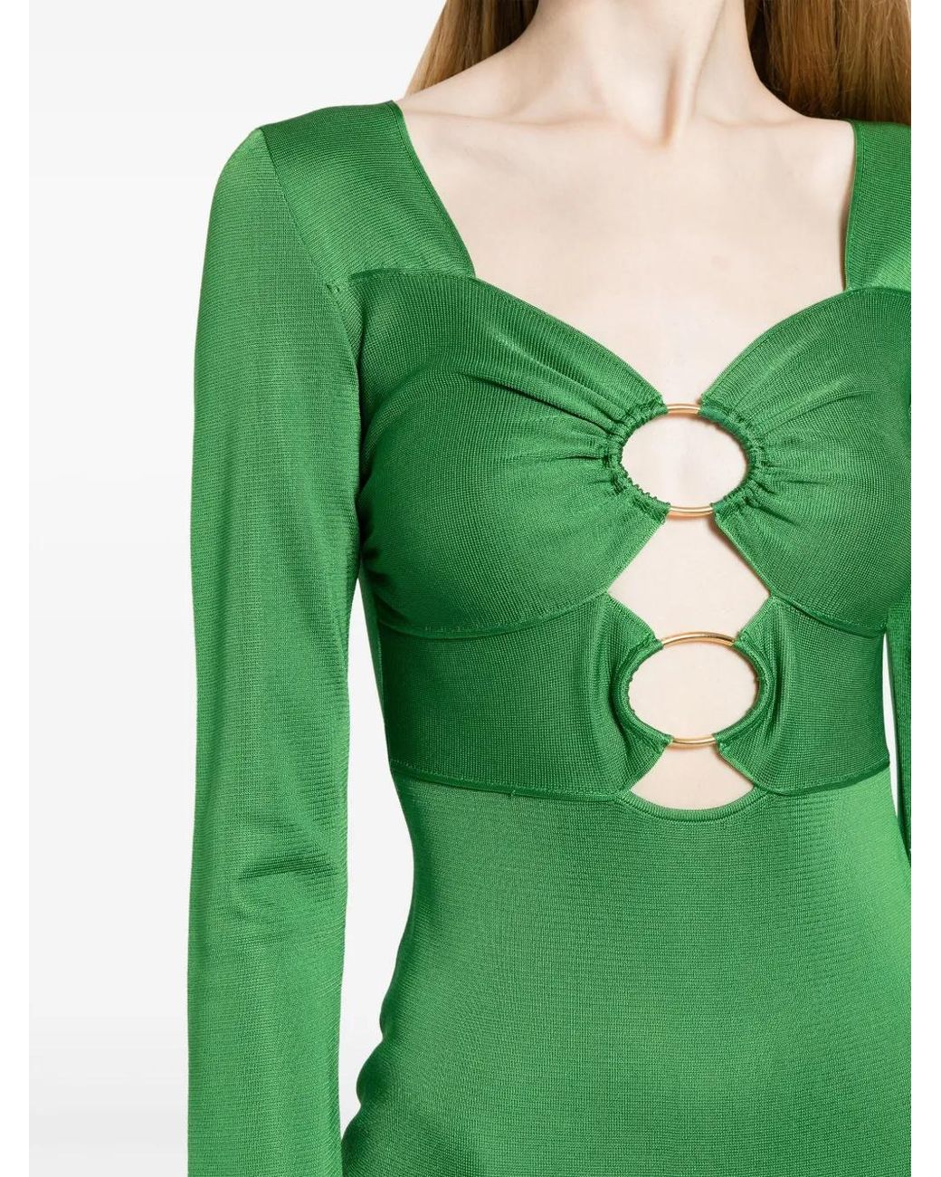 Tom Ford Green High-Shine Cut-Out Midi Dress
