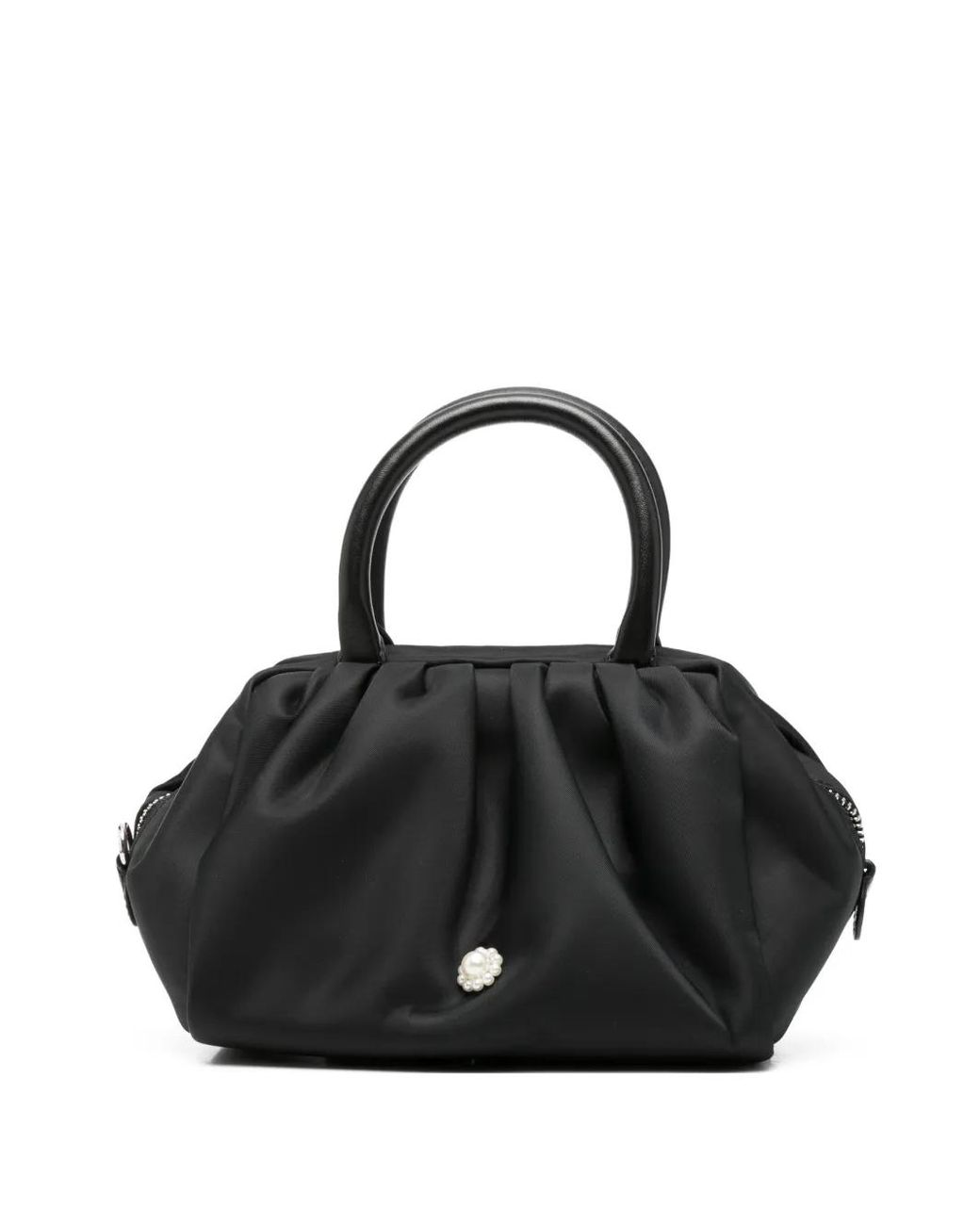Simone Rocha Black Mini Pearl-Embellished Gathered Tote Bag