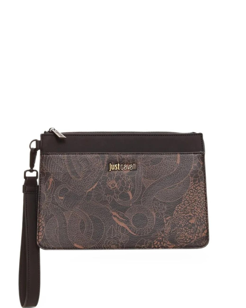 Just Cavalli Gray Animal-Print Wrist-Strap Pouch for men