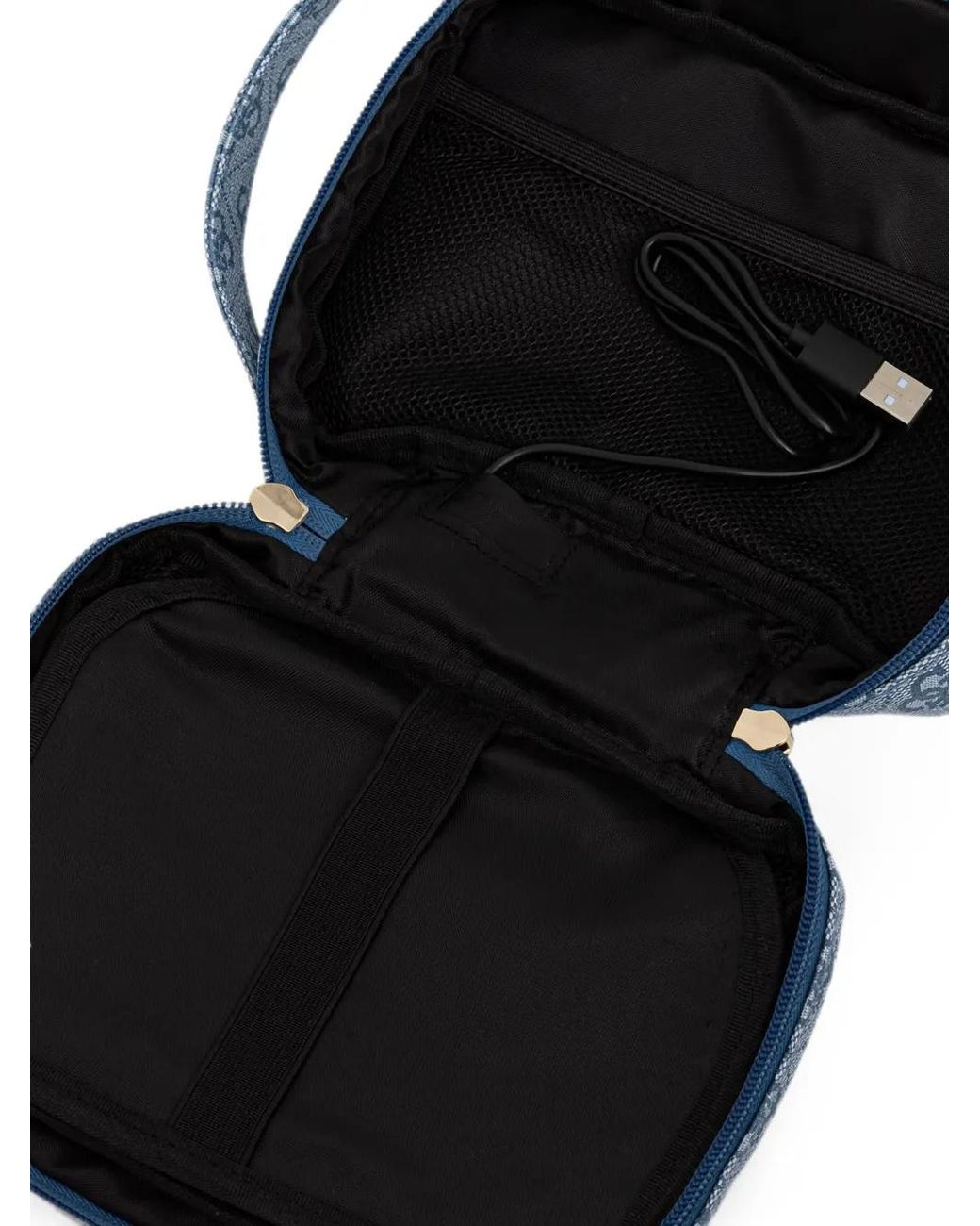 Guess Blue Logo-Print Striped Tech Bag