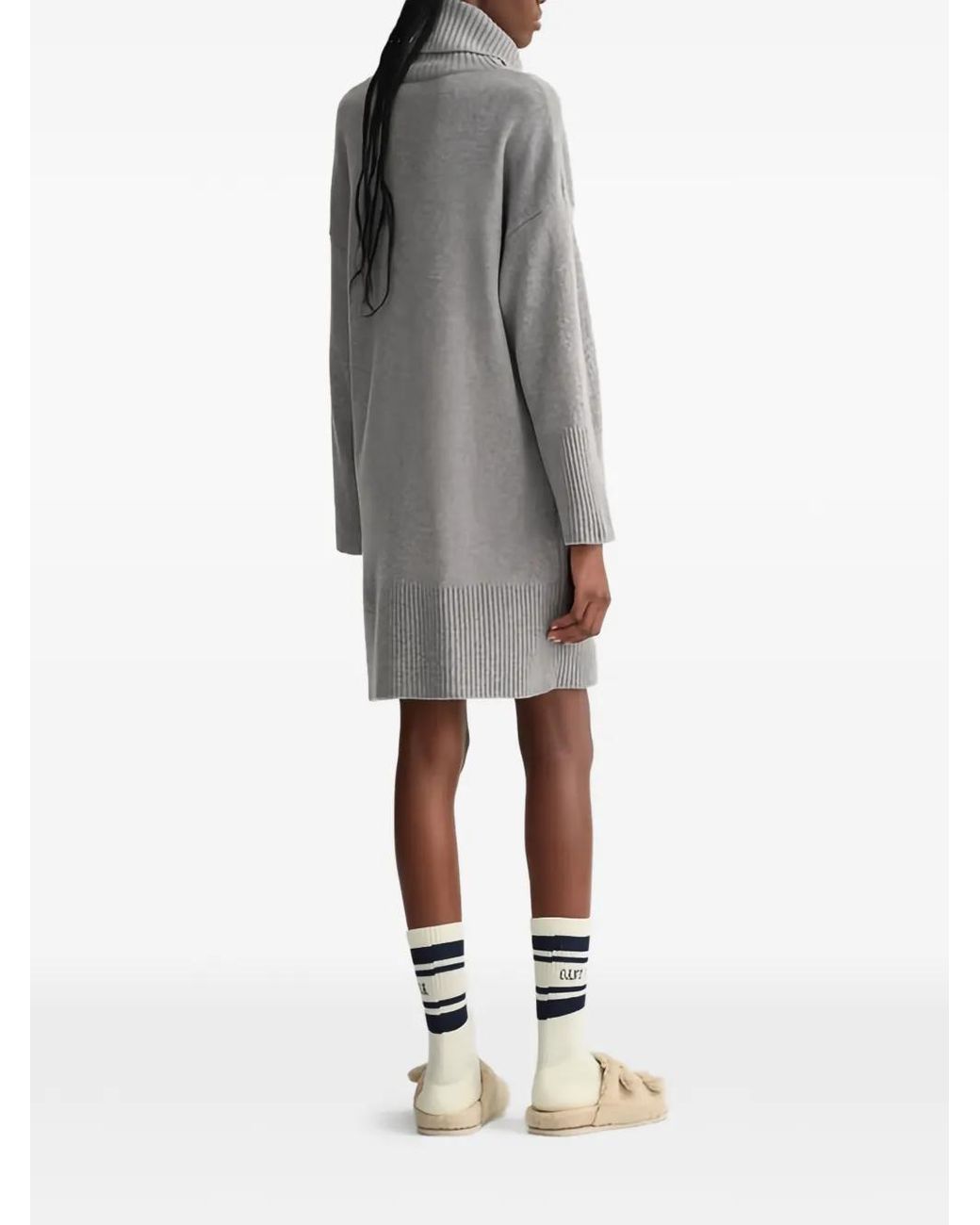 Gant Gray Roll-Neck Ribbed Mini Dress