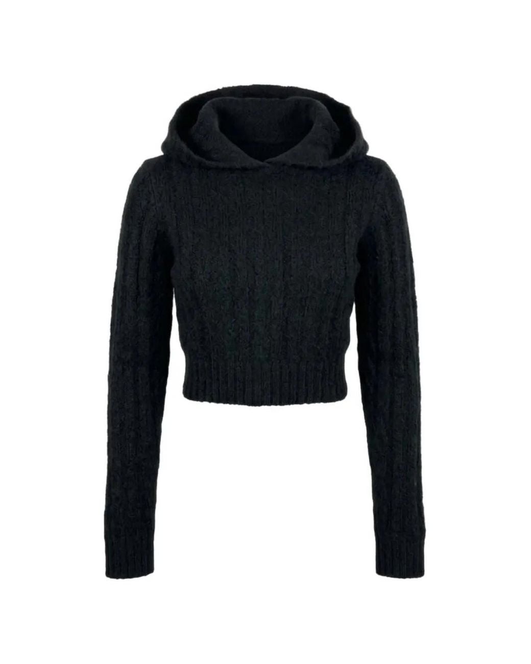 Rick Owens Black Cable-Knit Cropped Hoodie