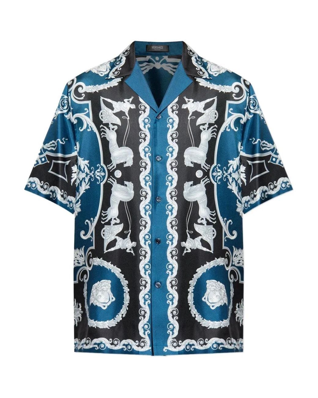 Camicia Con Motivo A Bottoni di Versace in Blue da Uomo
