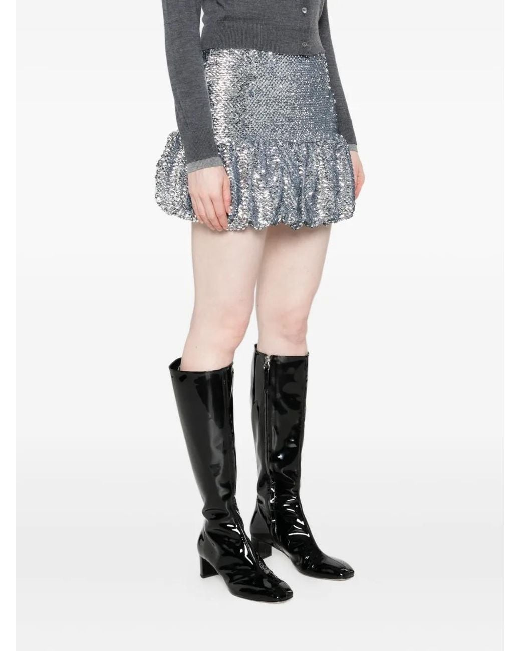 16Arlington Gray Sequinned Bubble-Hem Mini Skirt