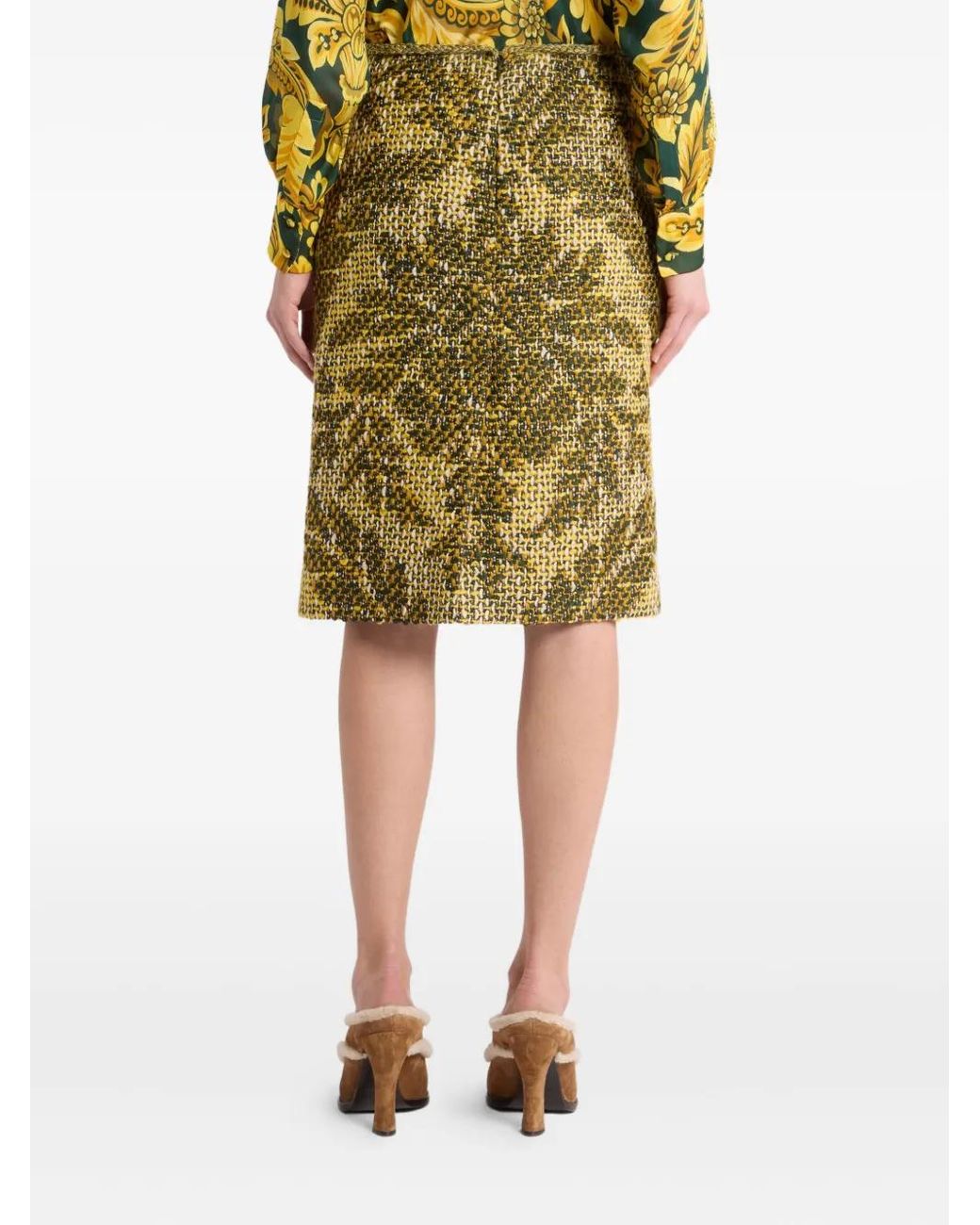 Etro Green Jacquard Basketweave Skirt