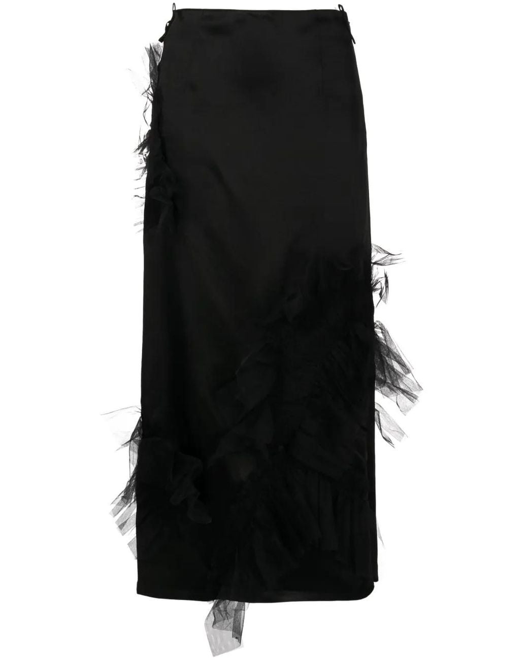 JNBY Black Tulle Ruffled Straight Skirt