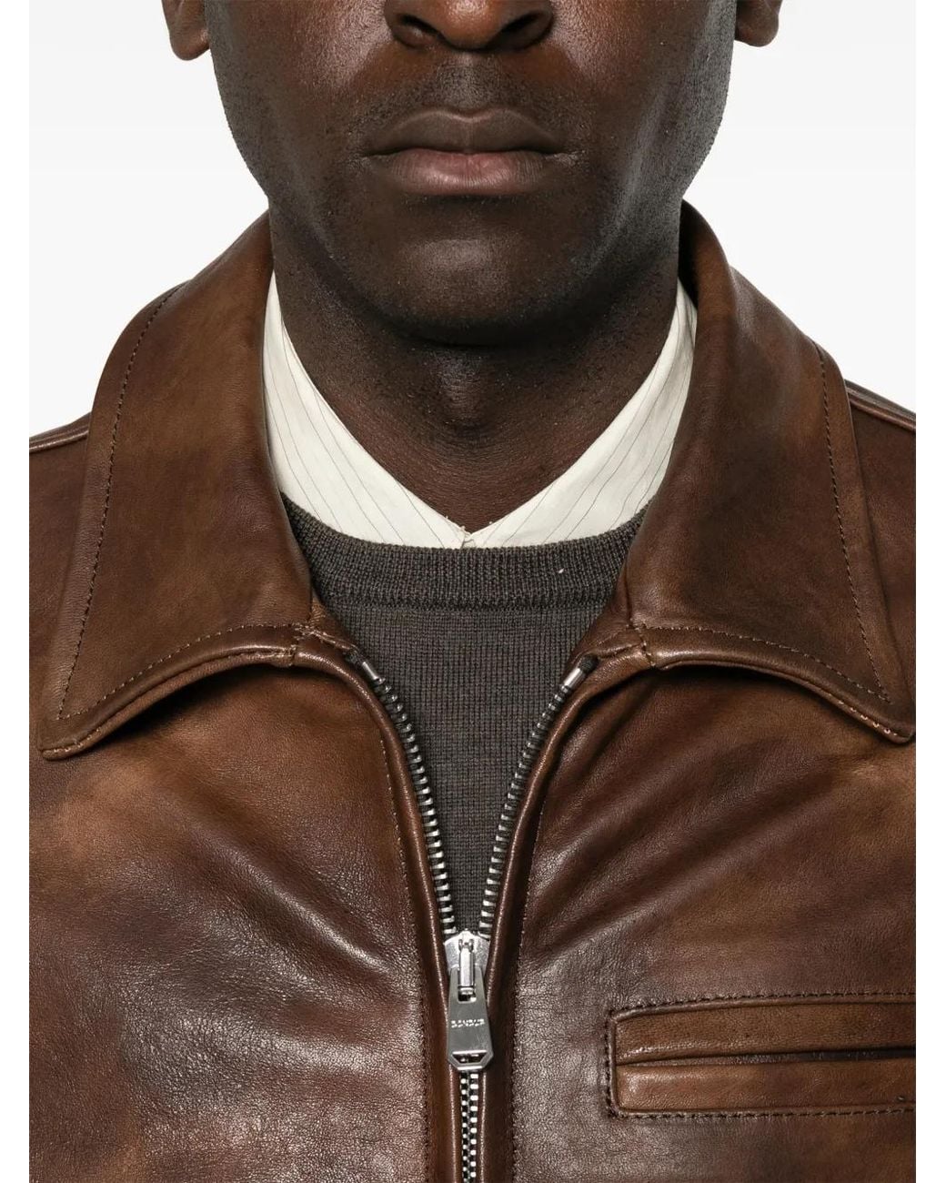 Dondup Brown Veste En Cuir À Effet Usé for men