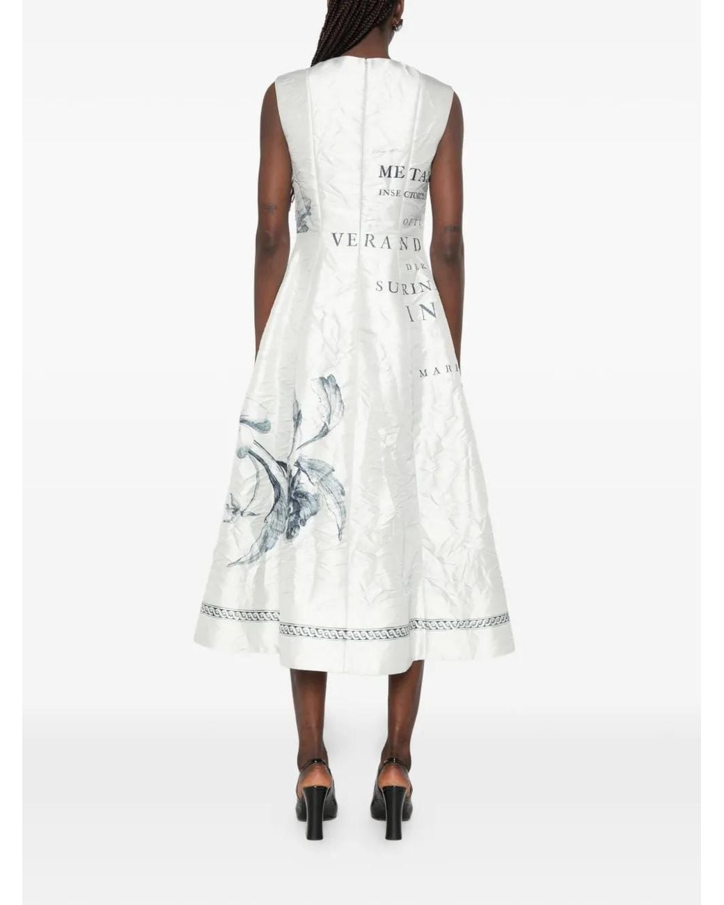 Erdem White Floral-Print Crinkled-Satin Midi Dress