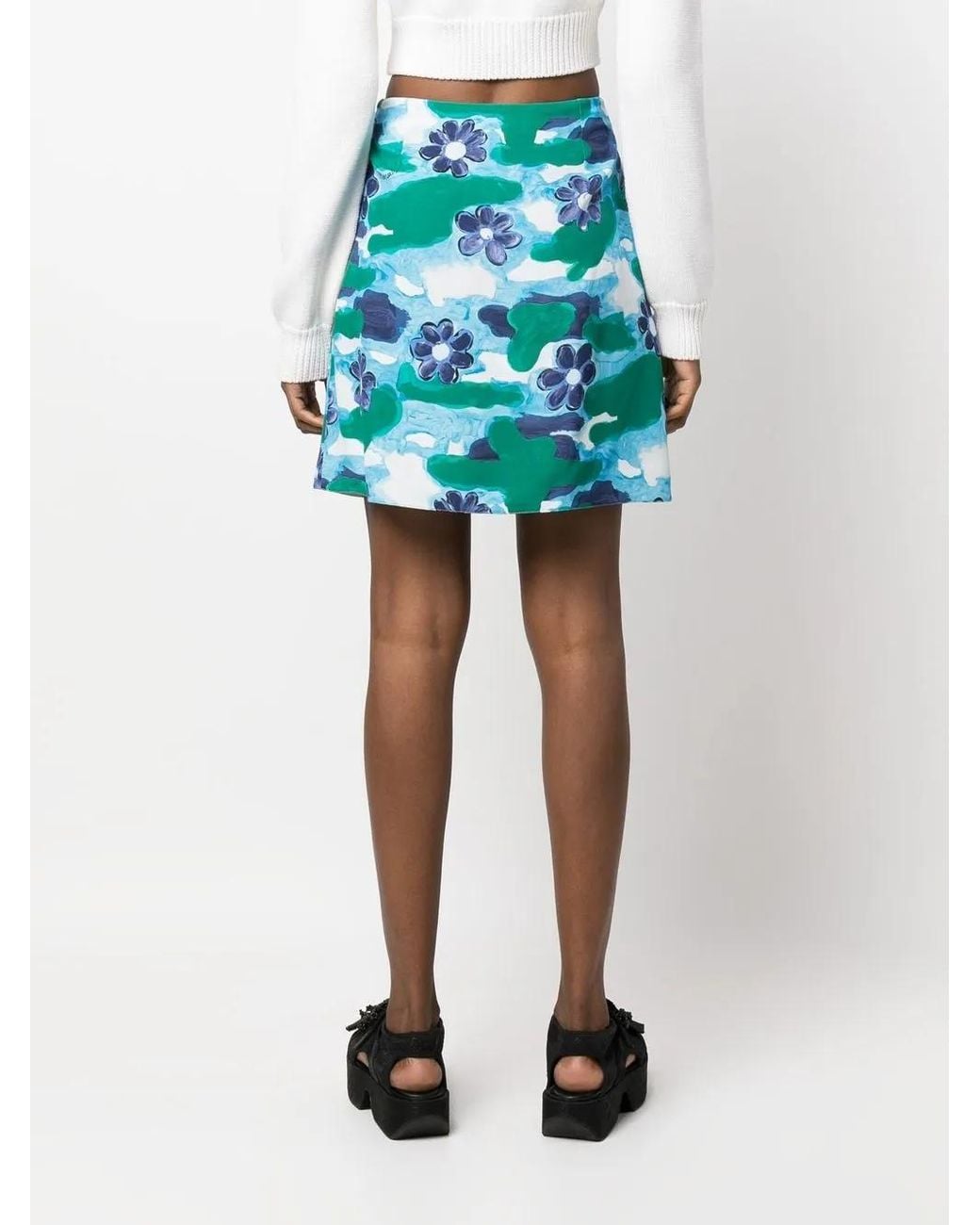 Marni Green Floral-Print Mini Skirt