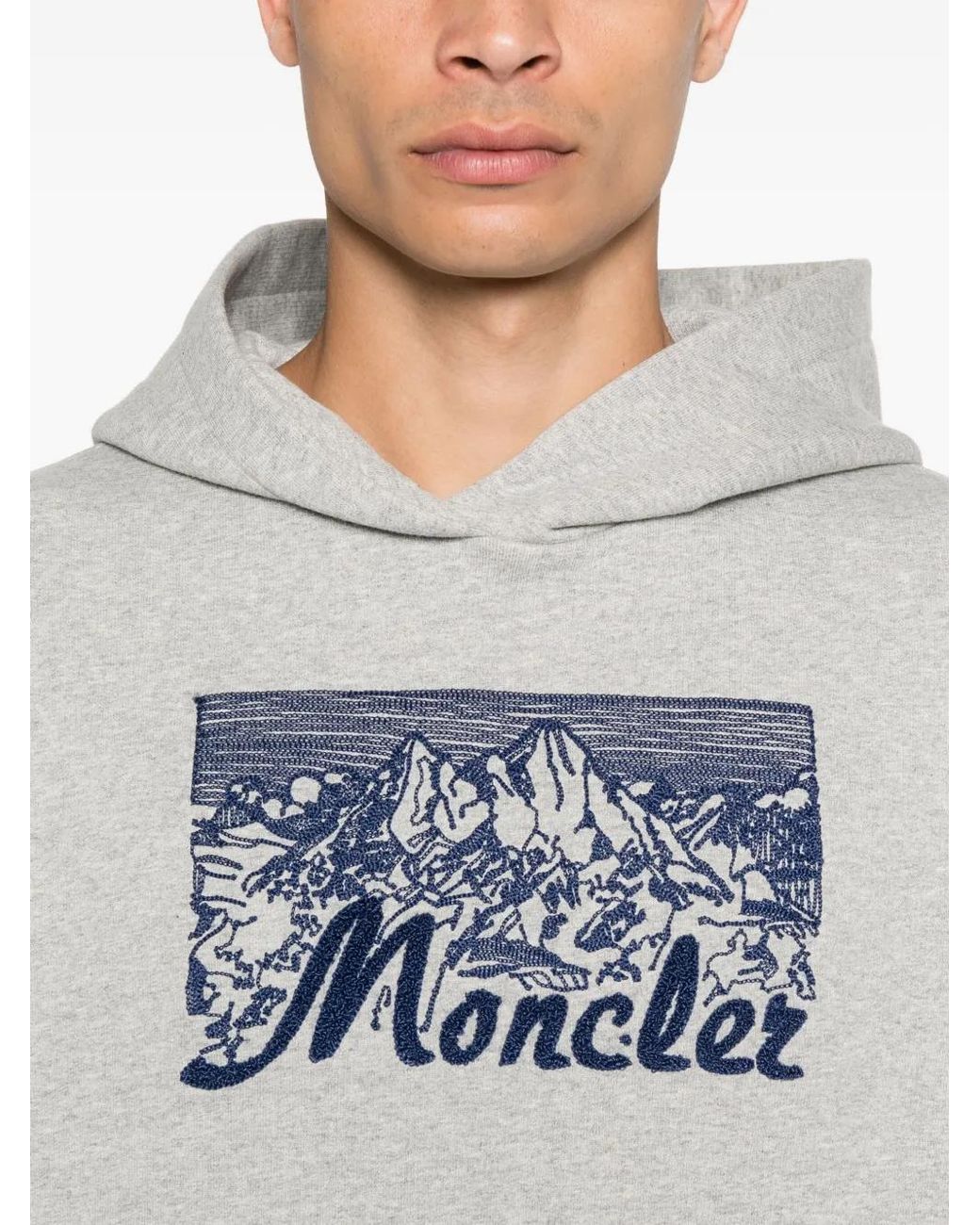 Moncler Gray Embroidered Hooded Cotton Sweatshirt for men