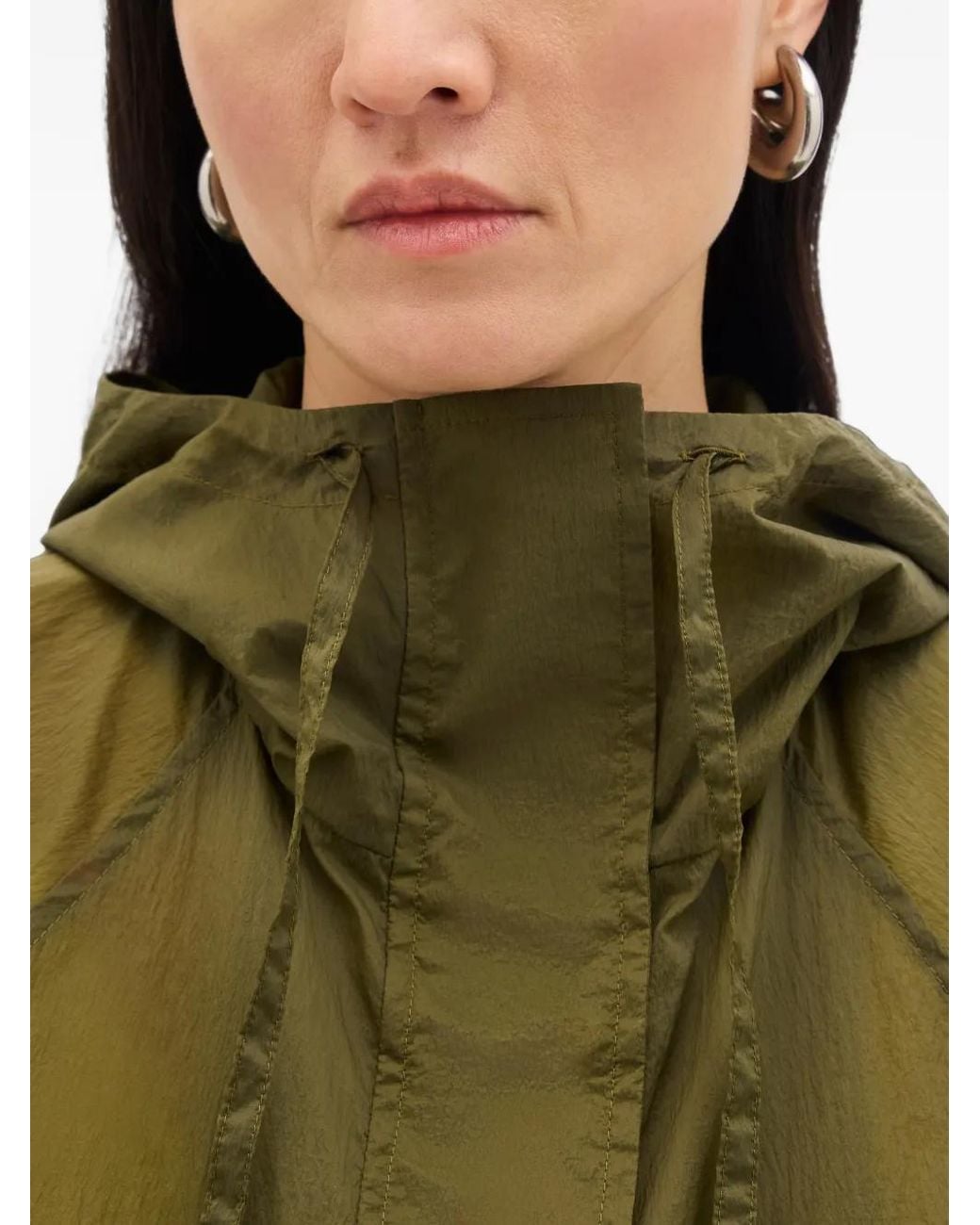 Another Tomorrow Green Adjustable-Waist Hooded Coat
