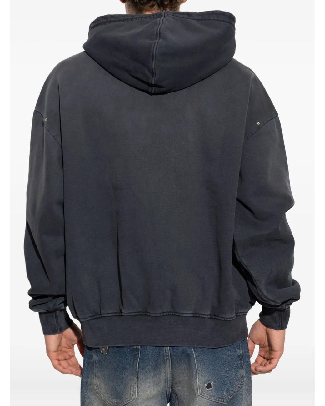 M I S B H V Blue Graphic-Print Distressed Cotton Hoodie for men